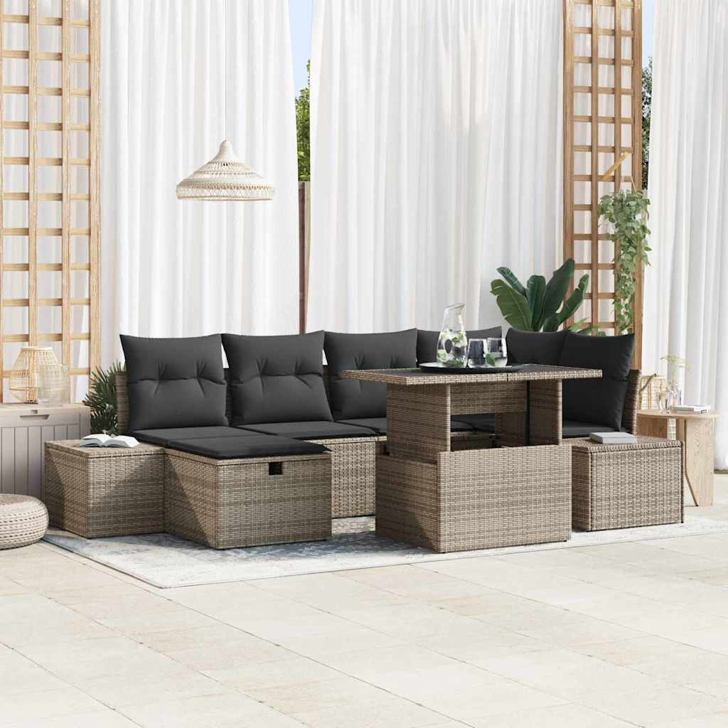 Tuin Sofa Set 7 pcs Grijs poly rattan is nu te koop bij PeponiXL, paradijselijk wonen!