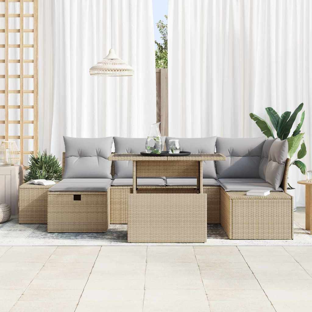 Tuin Sofa Set 7 pcs Beige poly rattan is nu te koop bij PeponiXL, paradijselijk wonen!
