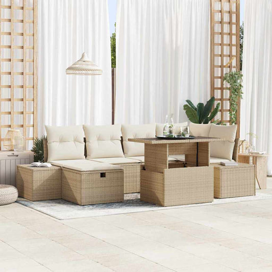 Tuin Sofa Set 7 pcs Beige poly rattan is nu te koop bij PeponiXL, paradijselijk wonen!