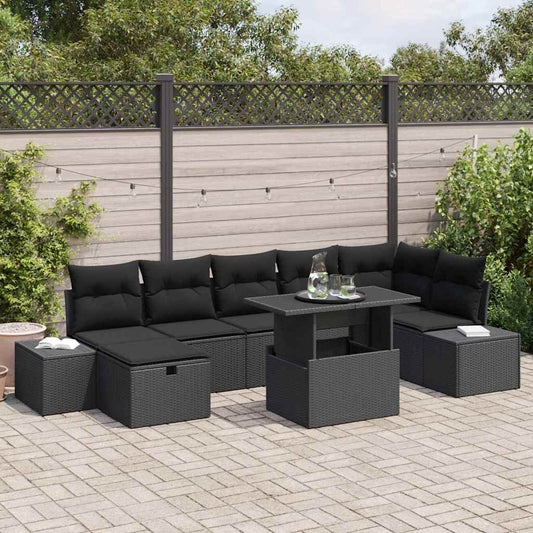 Tuin Sofa Set 8 pcs Zwart poly rattan is nu te koop bij PeponiXL, paradijselijk wonen!