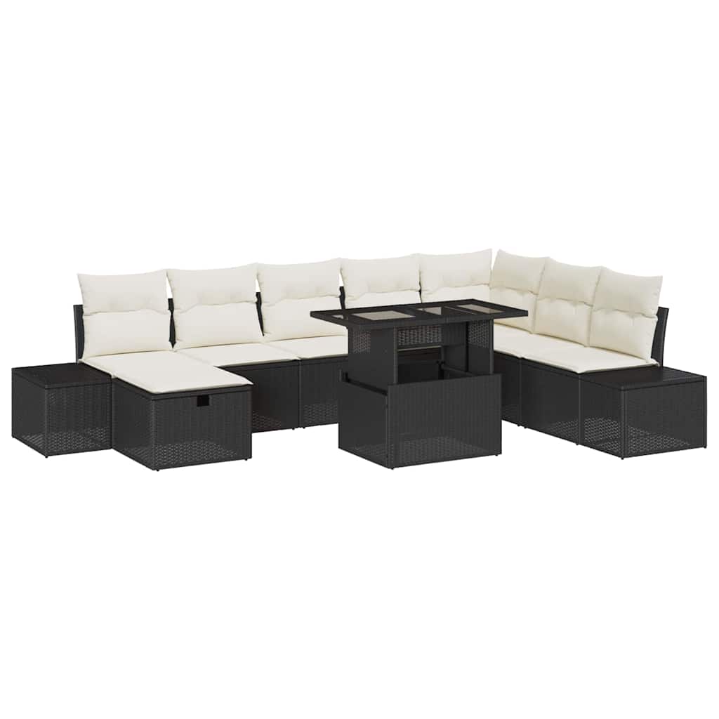 Tuin Sofa Set 9 pcs Zwart poly rattan is nu te koop bij PeponiXL, paradijselijk wonen!