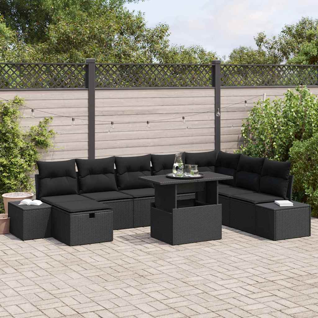 Tuin Sofa Set 9 pcs Zwart poly rattan is nu te koop bij PeponiXL, paradijselijk wonen!