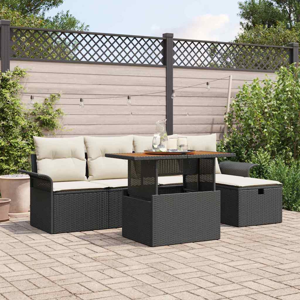 Tuin Sofa Set 6 pcs Zwart poly rattan is nu te koop bij PeponiXL, paradijselijk wonen!