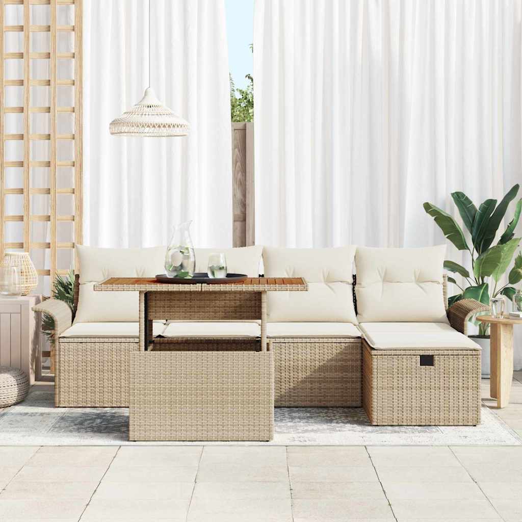 Tuin Sofa Set 6 pcs Beige poly rattan is nu te koop bij PeponiXL, paradijselijk wonen!