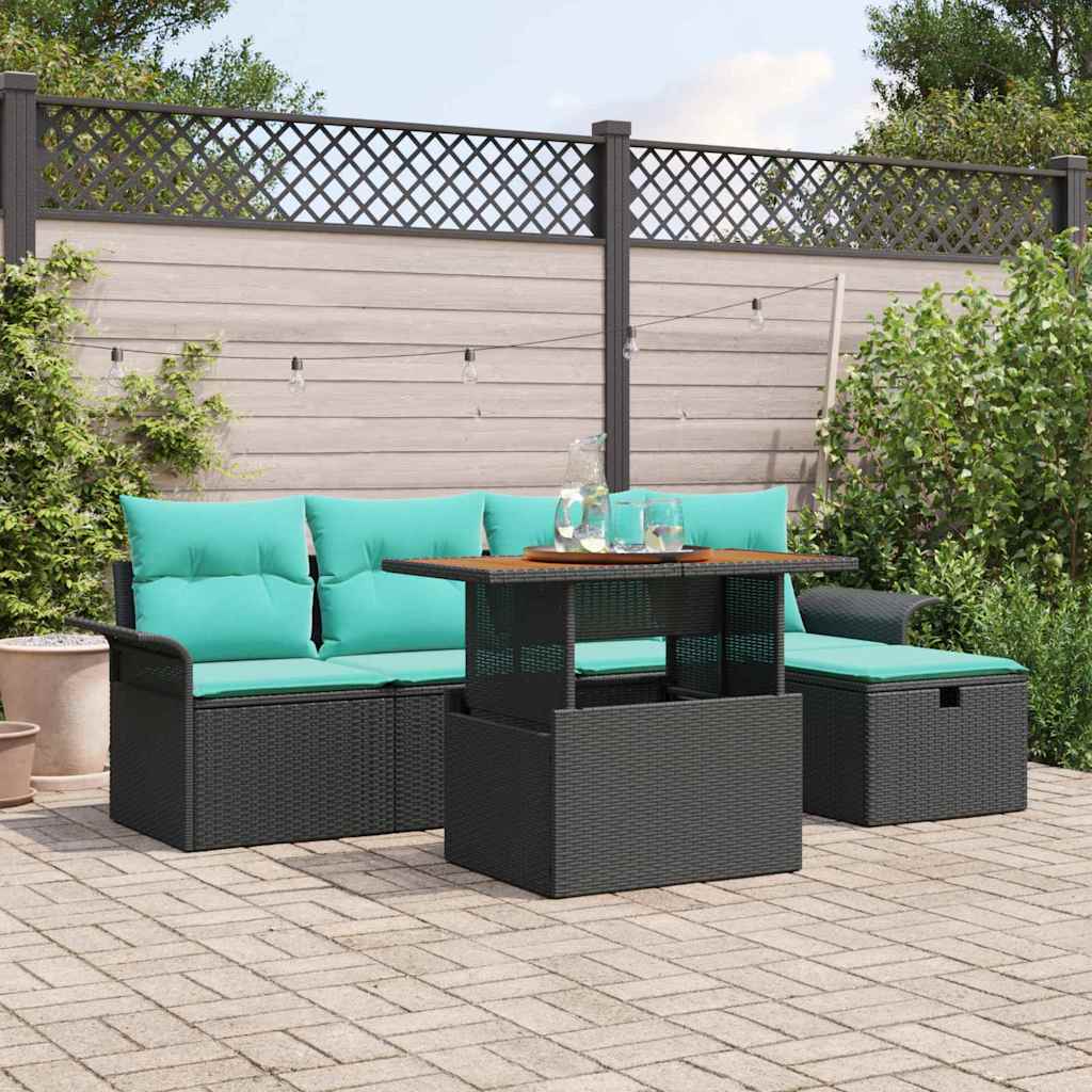 Tuin Sofa Set 6 pcs Zwart poly rattan is nu te koop bij PeponiXL, paradijselijk wonen!