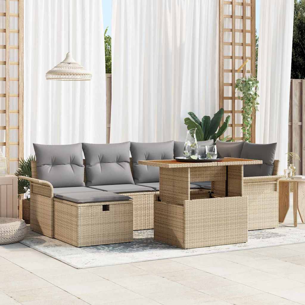Tuin Sofa Set 7 pcs Beige poly rattan is nu te koop bij PeponiXL, paradijselijk wonen!