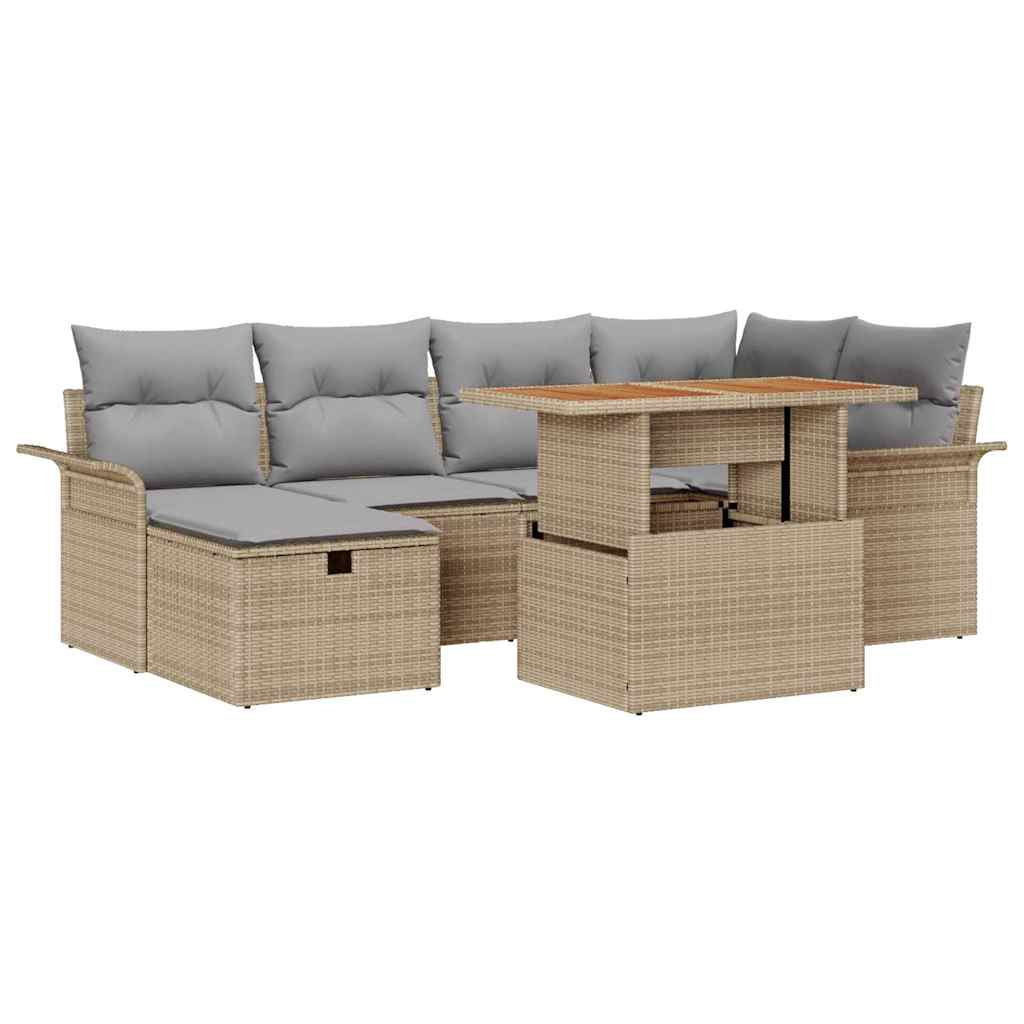 Tuin Sofa Set 7 pcs Beige poly rattan is nu te koop bij PeponiXL, paradijselijk wonen!