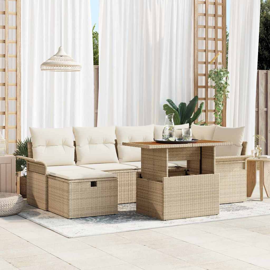 Tuin Sofa Set 7 pcs Beige poly rattan is nu te koop bij PeponiXL, paradijselijk wonen!
