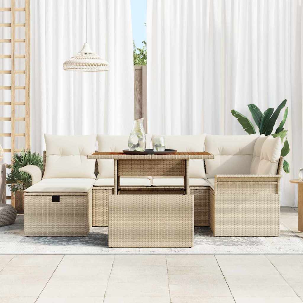 Tuin Sofa Set 7 pcs Beige poly rattan is nu te koop bij PeponiXL, paradijselijk wonen!