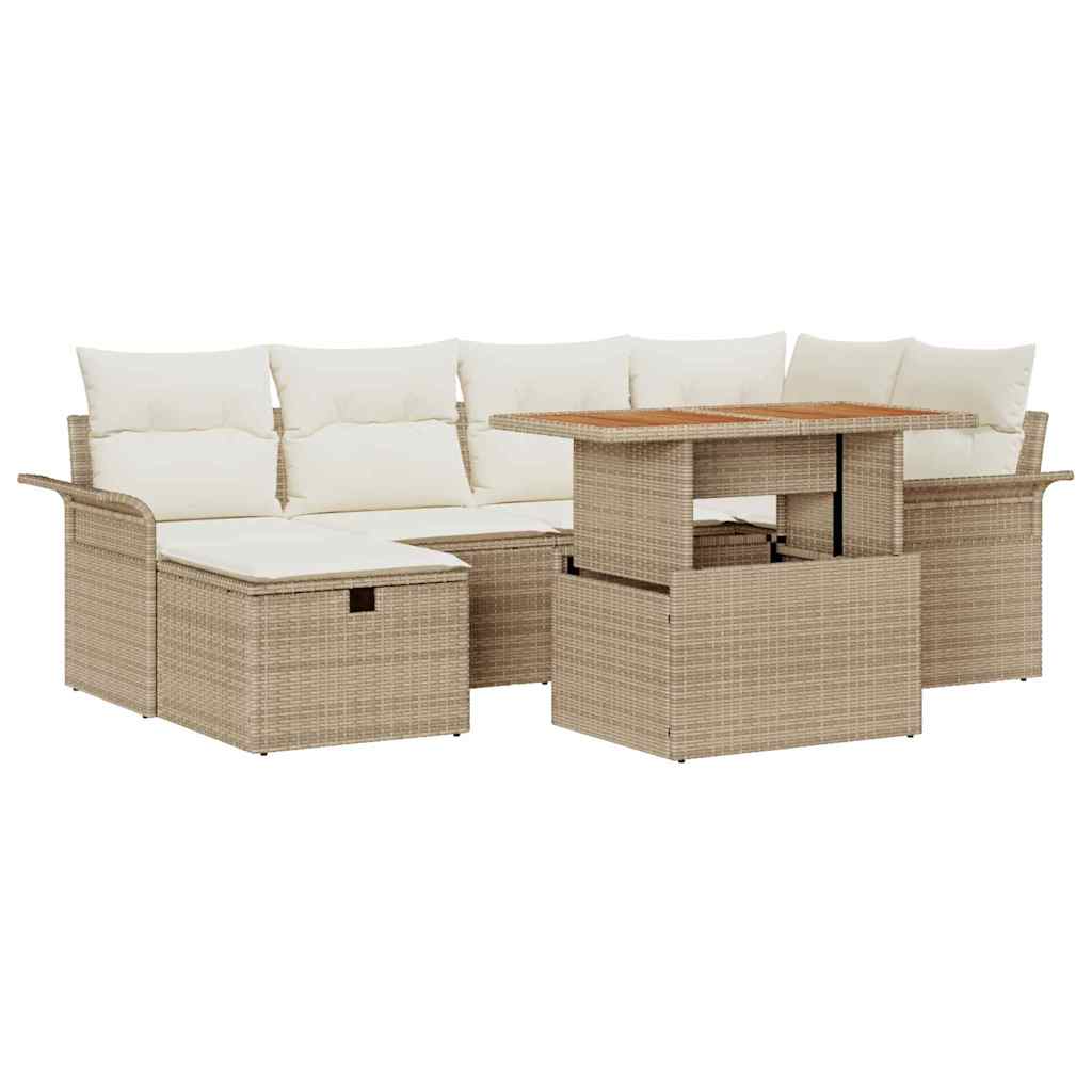Tuin Sofa Set 7 pcs Beige poly rattan is nu te koop bij PeponiXL, paradijselijk wonen!
