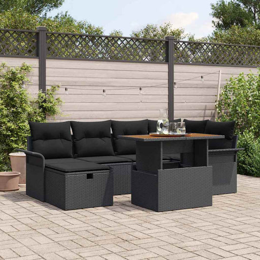 Tuin Sofa Set 7 pcs Zwart poly rattan is nu te koop bij PeponiXL, paradijselijk wonen!