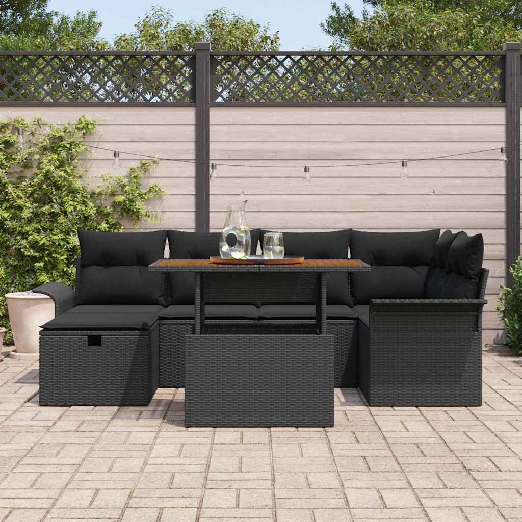 Tuin Sofa Set 7 pcs Zwart poly rattan is nu te koop bij PeponiXL, paradijselijk wonen!