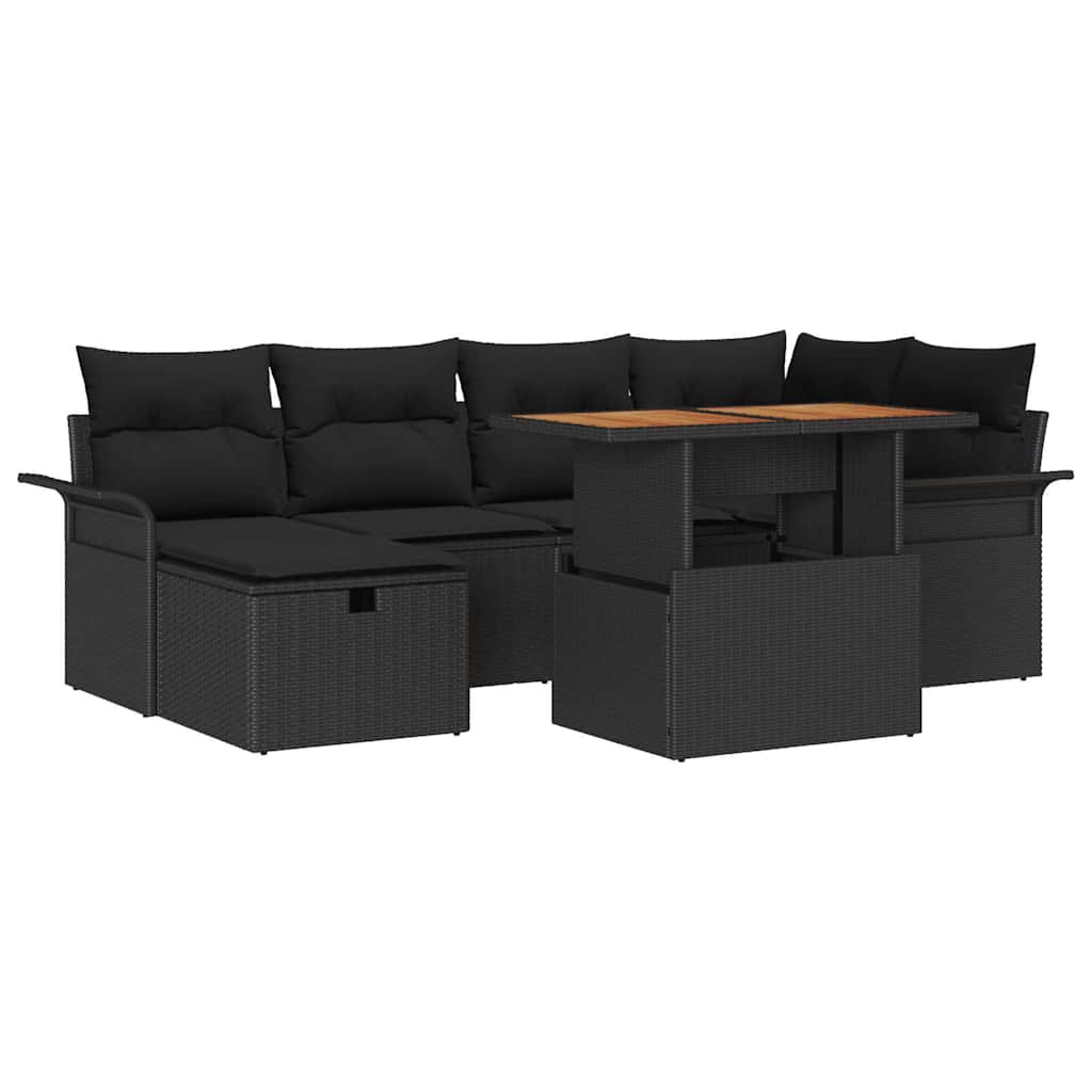 Tuin Sofa Set 7 pcs Zwart poly rattan is nu te koop bij PeponiXL, paradijselijk wonen!