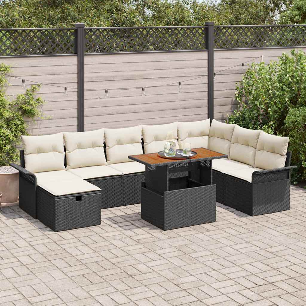 Tuin Sofa Set 9 pcs Zwart poly rattan is nu te koop bij PeponiXL, paradijselijk wonen!
