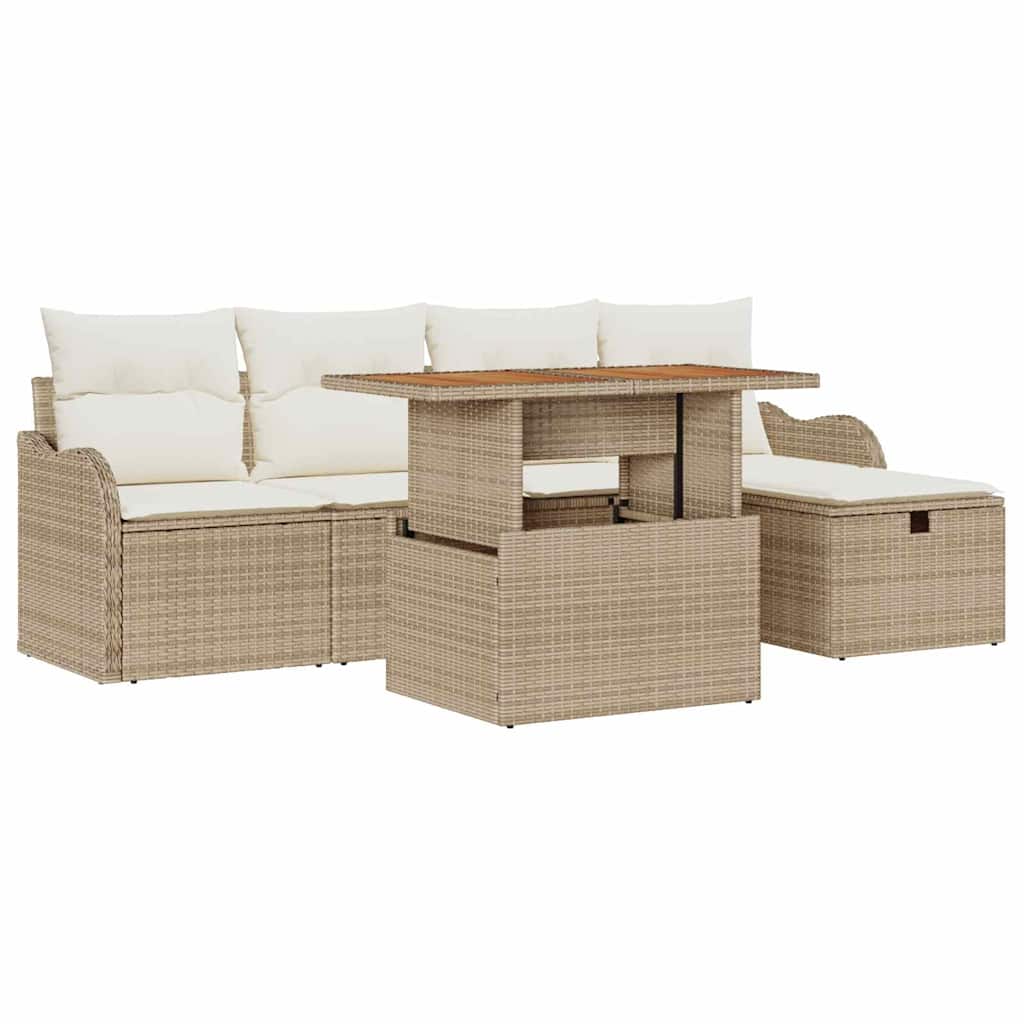 Tuin Sofa Set 6 pcs Beige poly rattan is nu te koop bij PeponiXL, paradijselijk wonen!