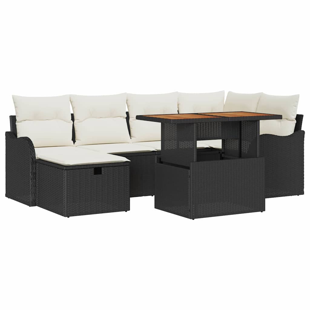 Tuin Sofa Set 7 pcs Zwart poly rattan is nu te koop bij PeponiXL, paradijselijk wonen!