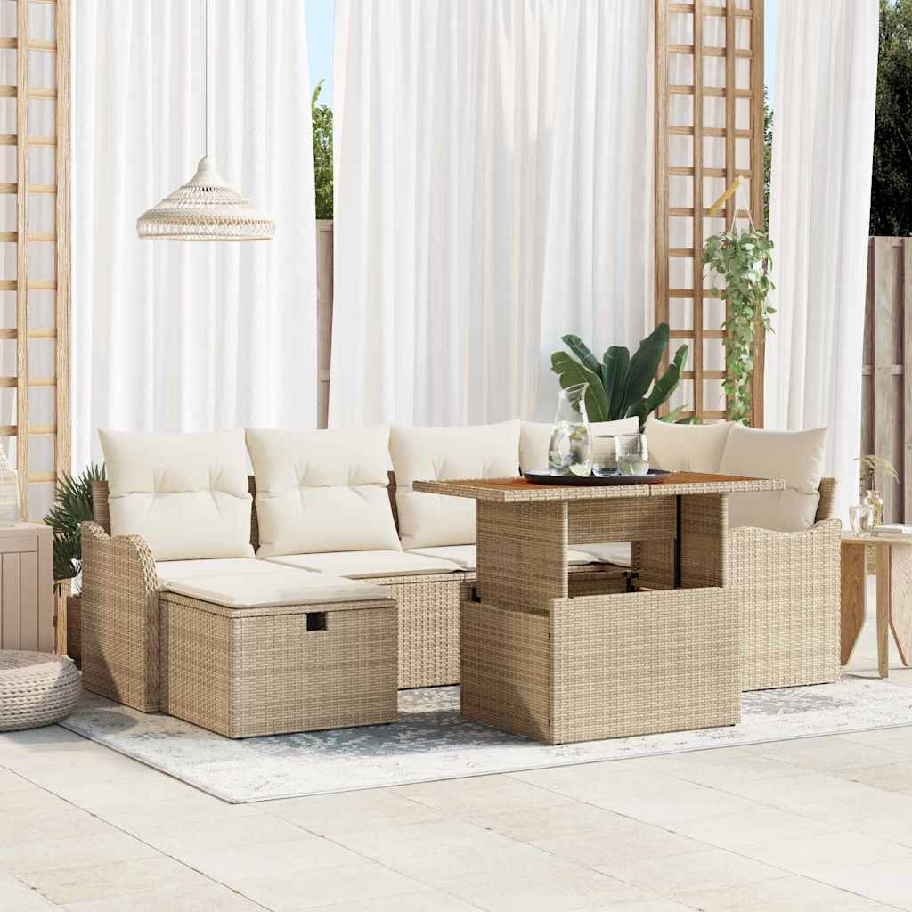 Tuin Sofa Set 7 pcs Beige poly rattan is nu te koop bij PeponiXL, paradijselijk wonen!