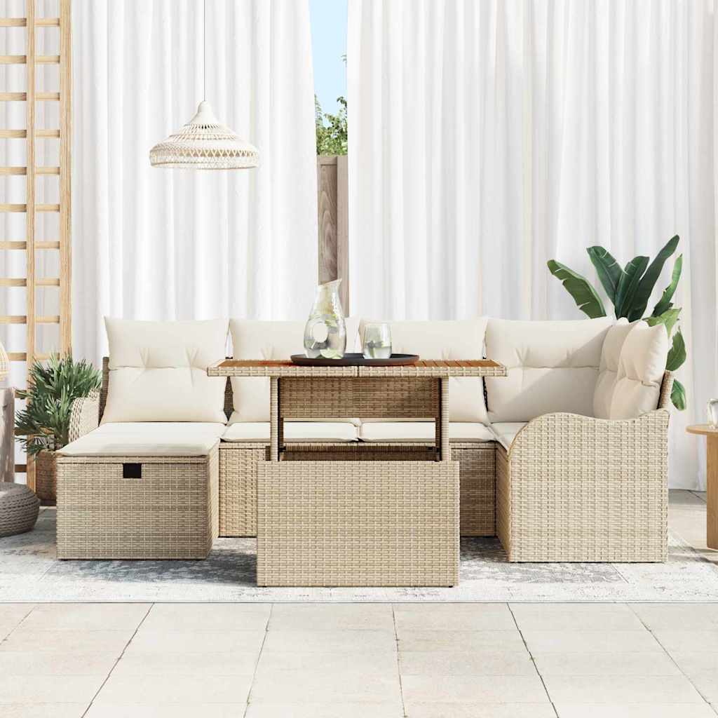 Tuin Sofa Set 7 pcs Beige poly rattan is nu te koop bij PeponiXL, paradijselijk wonen!
