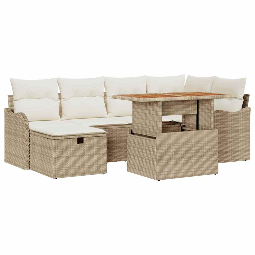 Tuin Sofa Set 7 pcs Beige poly rattan is nu te koop bij PeponiXL, paradijselijk wonen!
