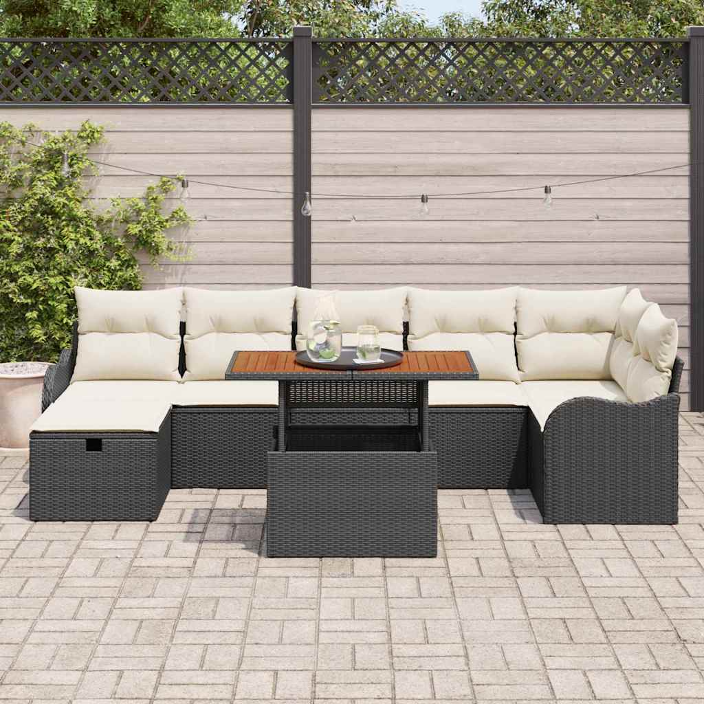 Tuin Sofa Set met opslag 8 pcs Zwart Poly riet is nu te koop bij PeponiXL, paradijselijk wonen!