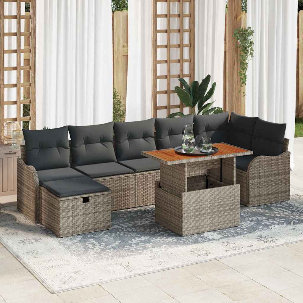 Tuin Sofa Set met opslag 8 pcs Grijs Poly riet is nu te koop bij PeponiXL, paradijselijk wonen!