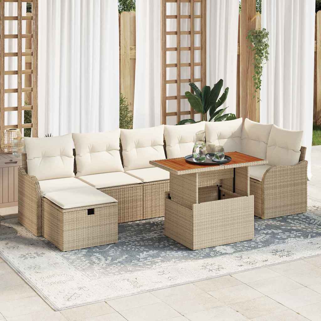 Tuin Sofa Set met opslag 8 pcs Beige Poly riet is nu te koop bij PeponiXL, paradijselijk wonen!