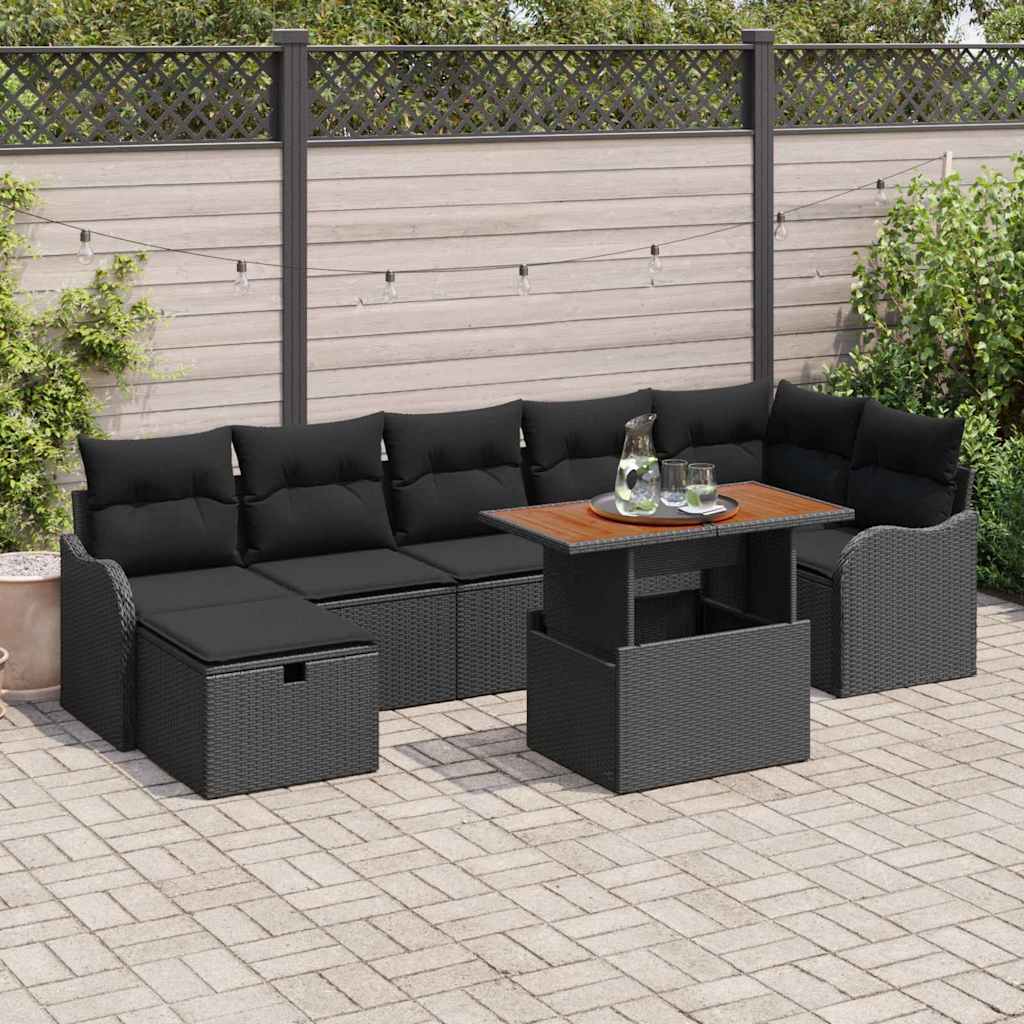 Tuin Sofa Set met opslag 8 pcs Zwart Poly riet is nu te koop bij PeponiXL, paradijselijk wonen!