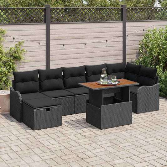 Tuin Sofa Set met opslag 8 pcs Zwart Poly riet is nu te koop bij PeponiXL, paradijselijk wonen!