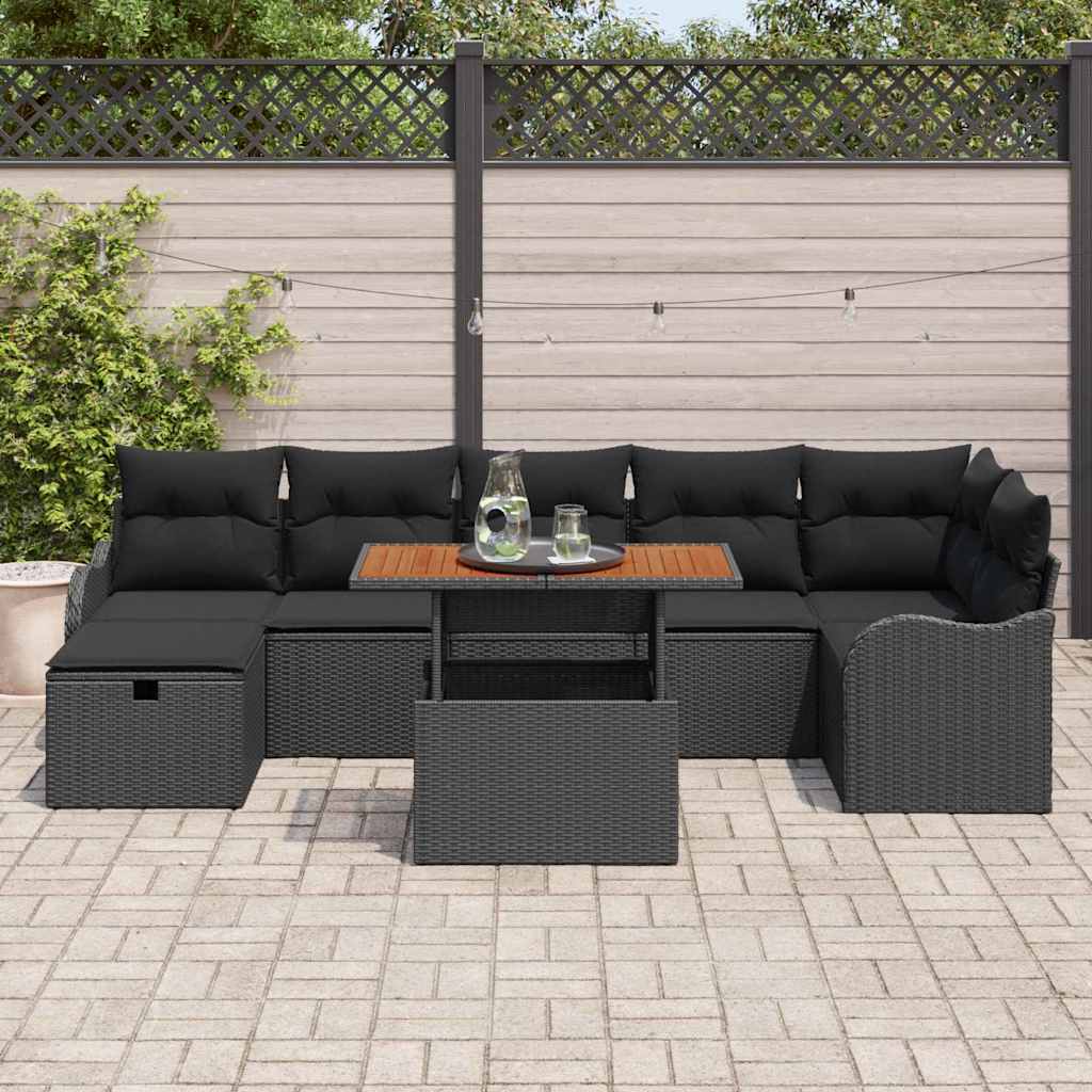 Tuin Sofa Set met opslag 8 pcs Zwart Poly riet is nu te koop bij PeponiXL, paradijselijk wonen!