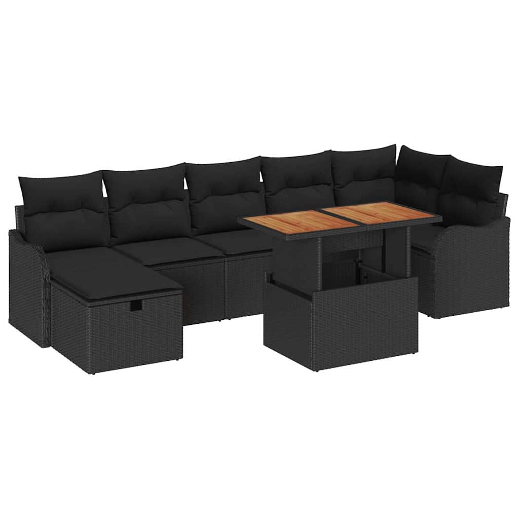 Tuin Sofa Set met opslag 8 pcs Zwart Poly riet is nu te koop bij PeponiXL, paradijselijk wonen!
