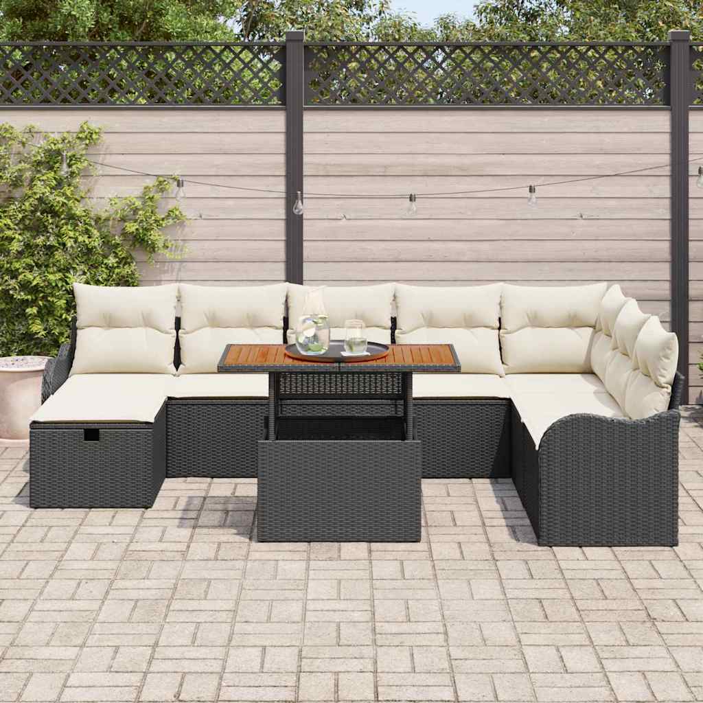 Tuin Sofa Set 9 pcs Zwart poly rattan is nu te koop bij PeponiXL, paradijselijk wonen!