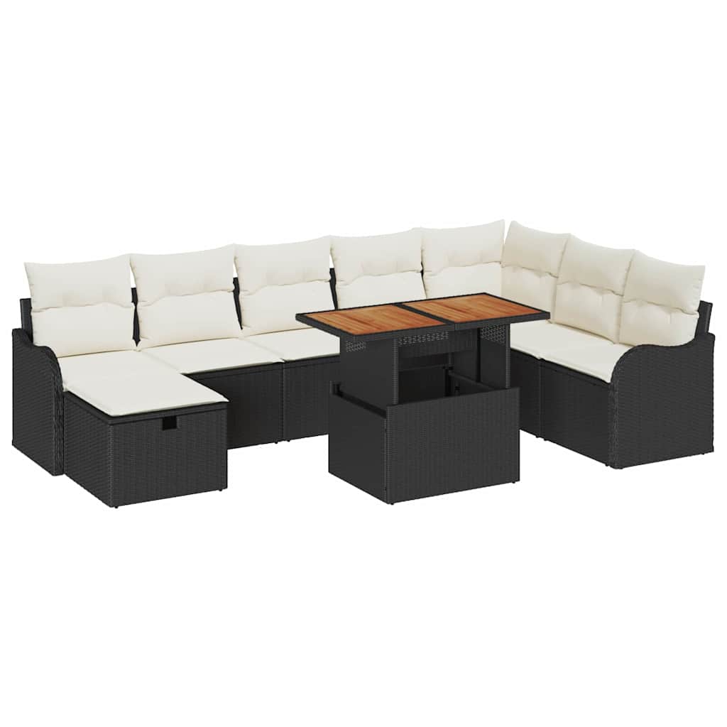 Tuin Sofa Set 9 pcs Zwart poly rattan is nu te koop bij PeponiXL, paradijselijk wonen!