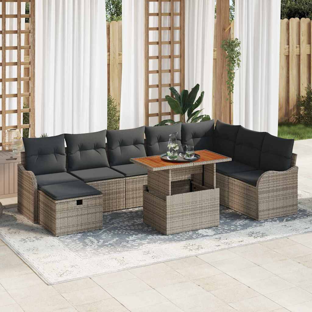 Tuin Sofa Set met kussen met opslag 9 pcs Grijs poly rattan is nu te koop bij PeponiXL, paradijselijk wonen!