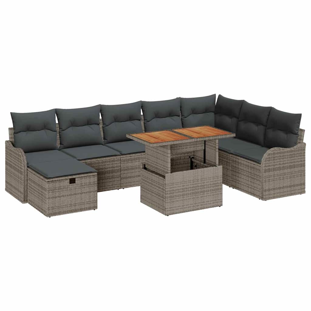 Tuin Sofa Set met kussen met opslag 9 pcs Grijs poly rattan is nu te koop bij PeponiXL, paradijselijk wonen!