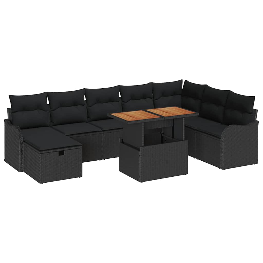 Tuin Sofa Set met kussen met opslag 9 pcs Zwart poly rattan is nu te koop bij PeponiXL, paradijselijk wonen!