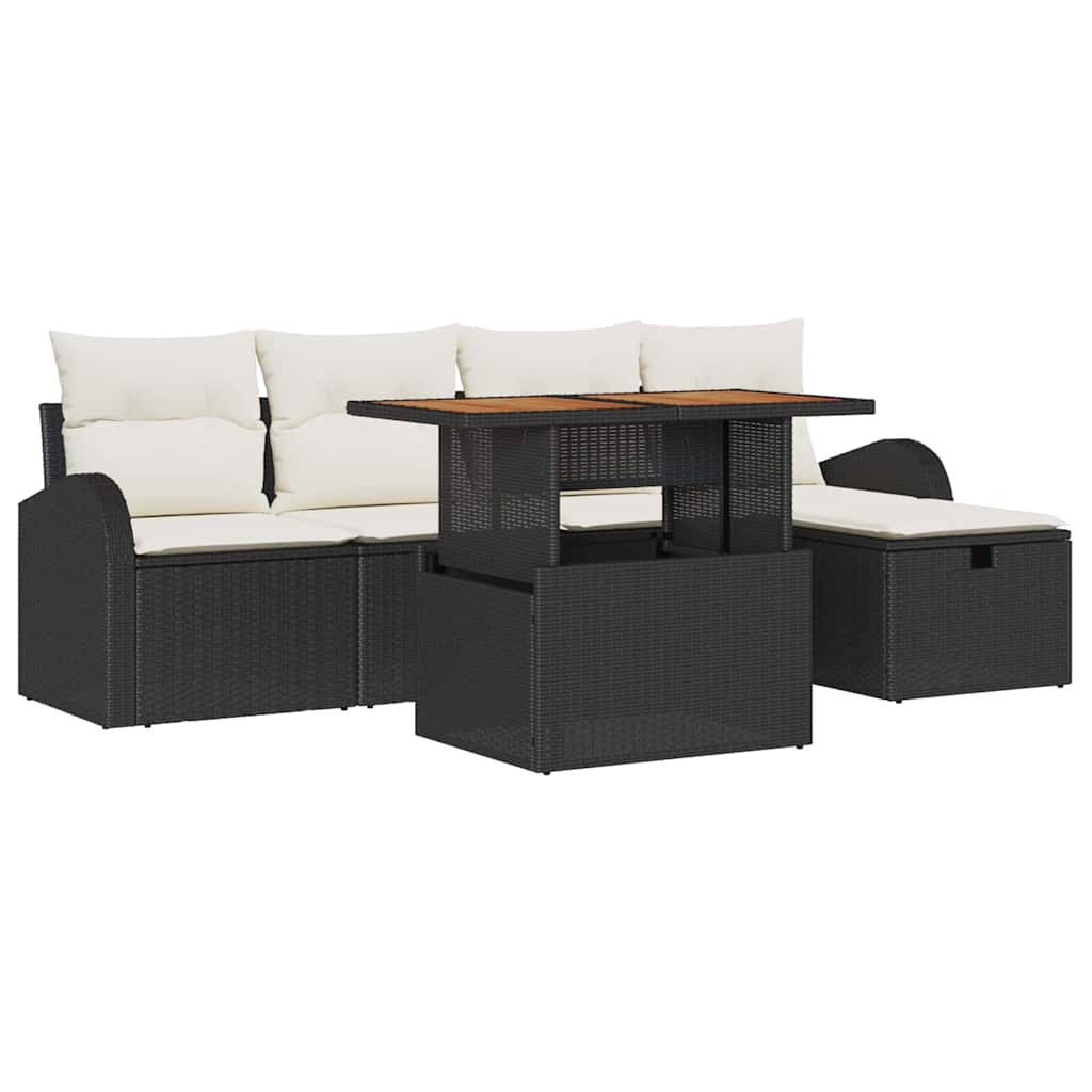 Tuin Sofa Set 6 pcs Zwart poly rattan is nu te koop bij PeponiXL, paradijselijk wonen!