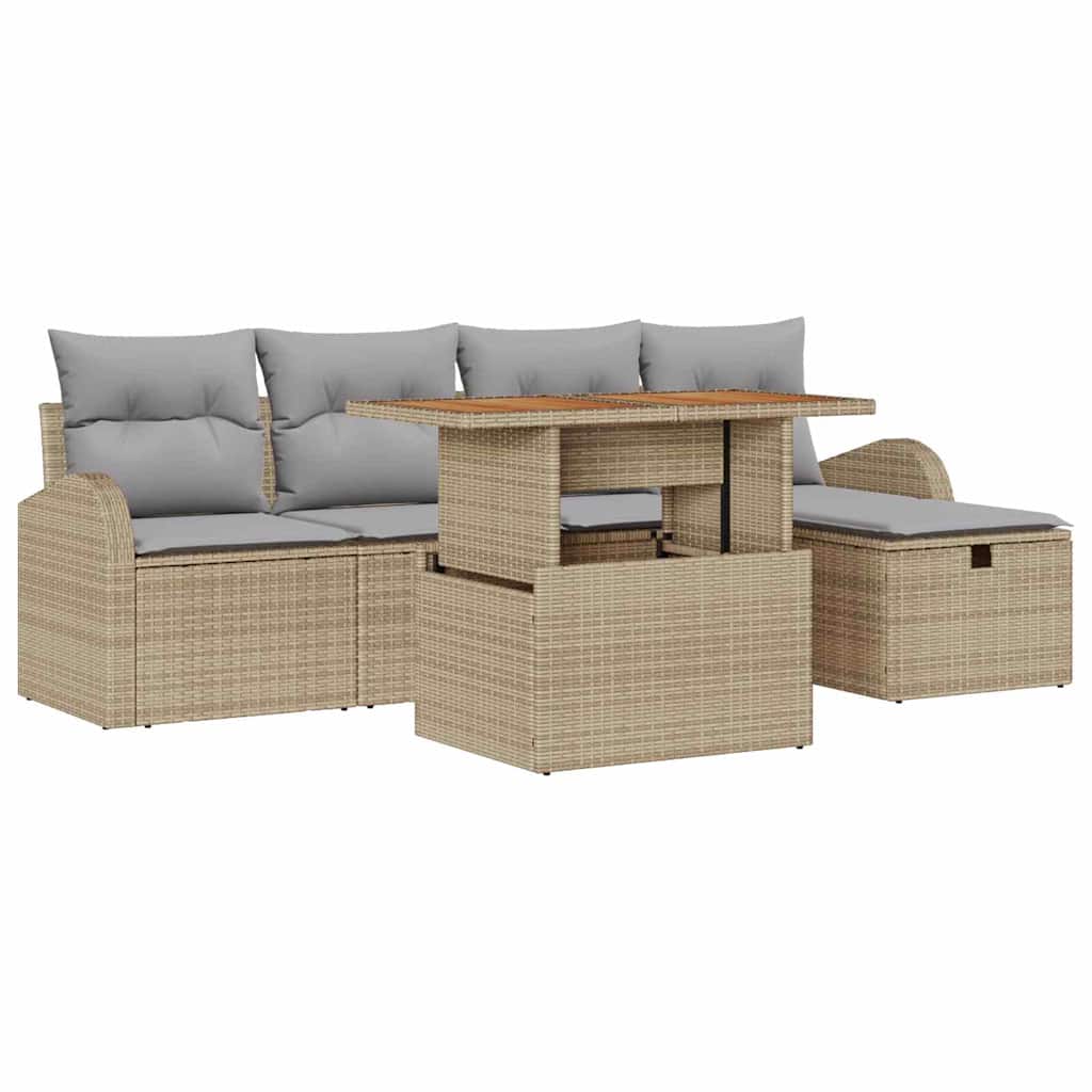 Tuin Sofa Set 6 pcs Beige poly rattan is nu te koop bij PeponiXL, paradijselijk wonen!
