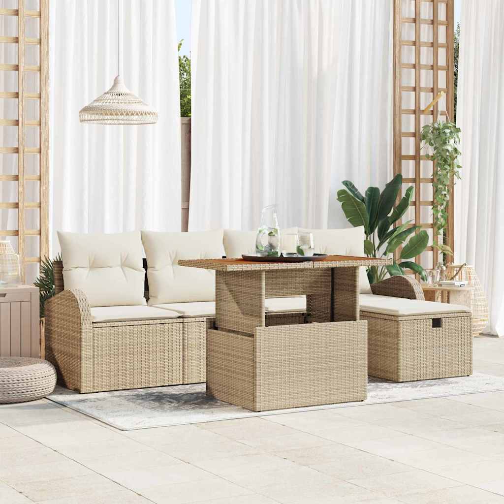 Tuin Sofa Set 6 pcs Beige poly rattan is nu te koop bij PeponiXL, paradijselijk wonen!