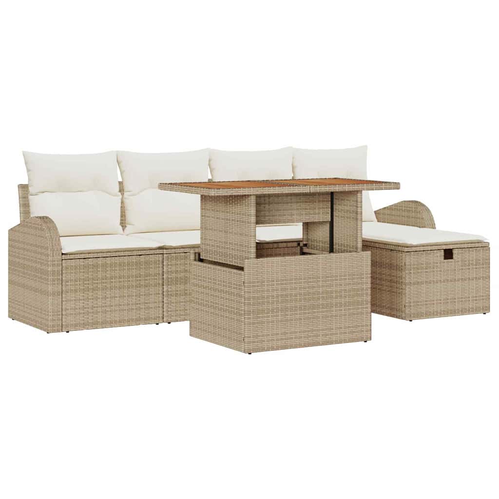 Tuin Sofa Set 6 pcs Beige poly rattan is nu te koop bij PeponiXL, paradijselijk wonen!