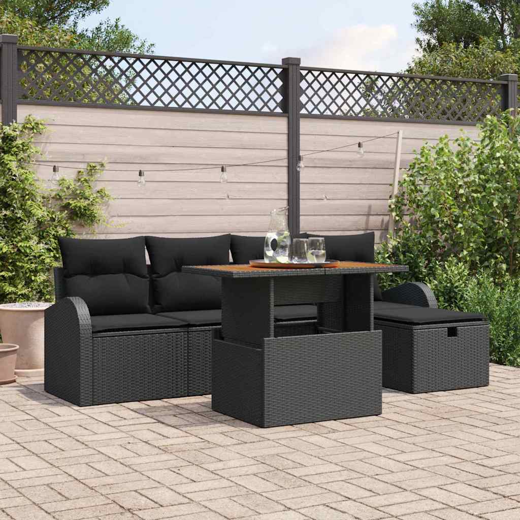 Tuin Sofa Set 6 pcs Zwart poly rattan is nu te koop bij PeponiXL, paradijselijk wonen!