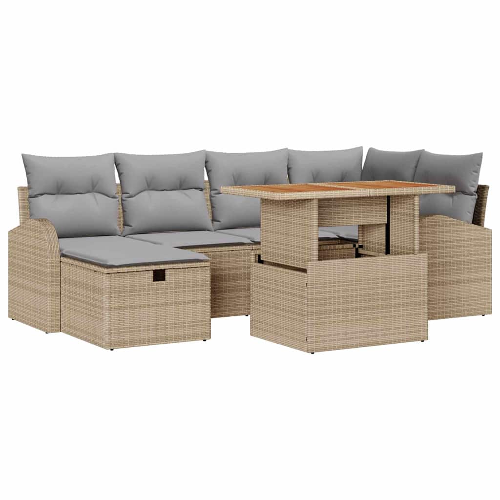 Tuin Sofa Set 7 pcs Beige poly rattan is nu te koop bij PeponiXL, paradijselijk wonen!