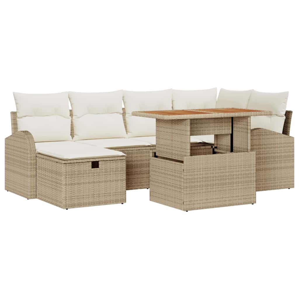 Tuin Sofa Set 7 pcs Beige poly rattan is nu te koop bij PeponiXL, paradijselijk wonen!