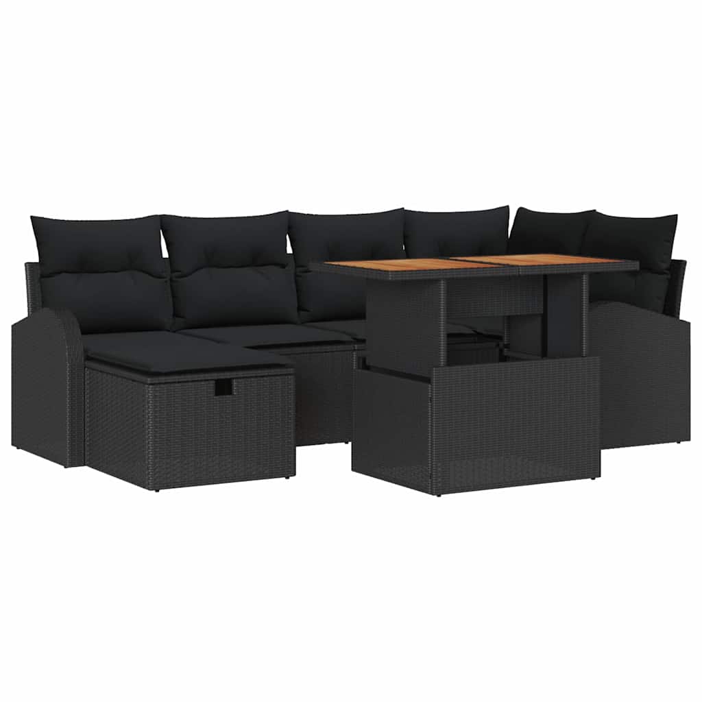 Tuin Sofa Set 7 pcs Zwart poly rattan is nu te koop bij PeponiXL, paradijselijk wonen!