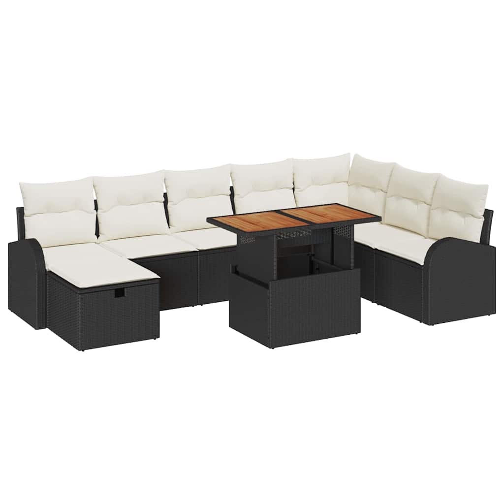 Tuin Sofa Set met kussen met opslag 9 pcs Zwart poly rattan is nu te koop bij PeponiXL, paradijselijk wonen!