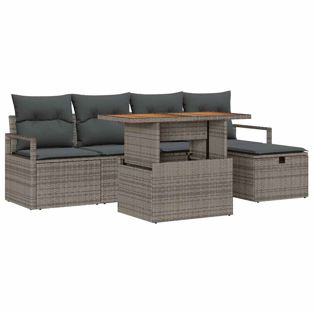Tuin Sofa Set 6 pcs Grijs poly rattan is nu te koop bij PeponiXL, paradijselijk wonen!