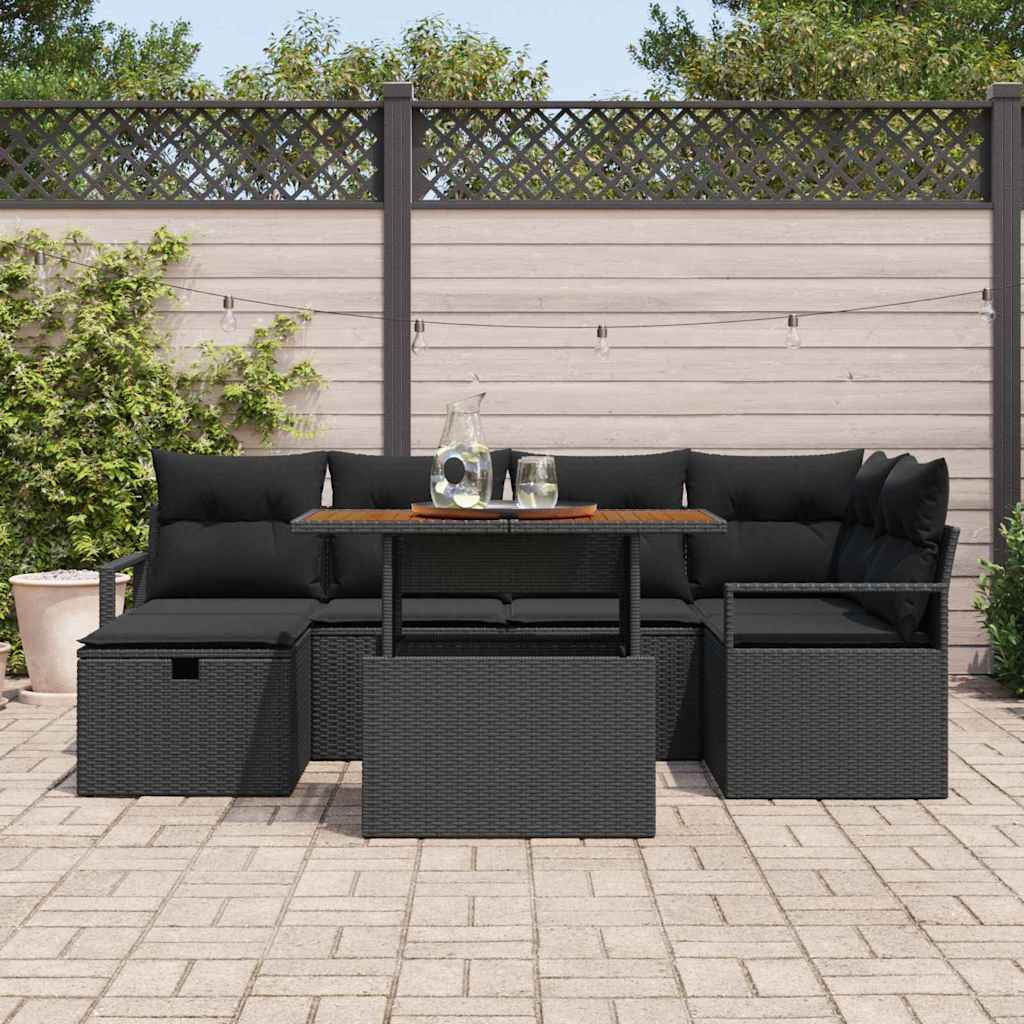 Tuin Sofa Set 7 pcs Zwart poly rattan is nu te koop bij PeponiXL, paradijselijk wonen!