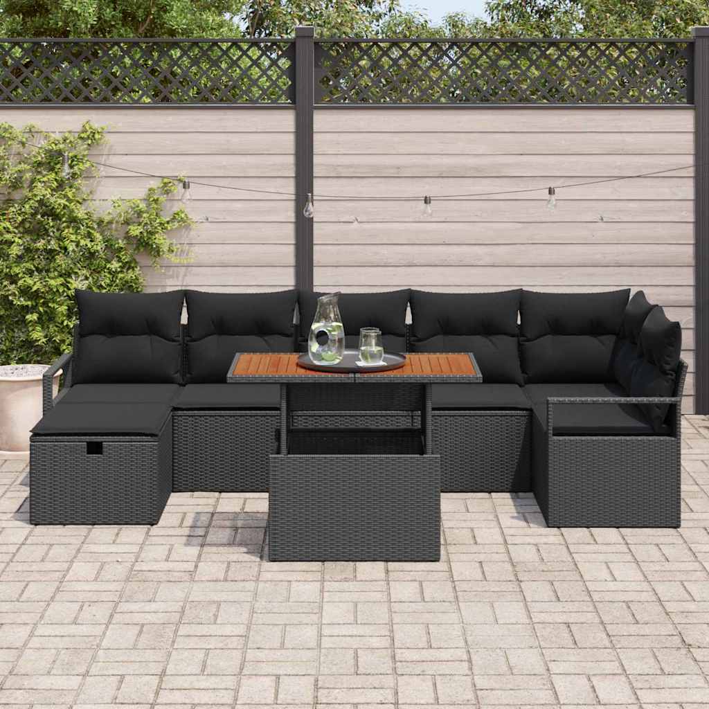 Tuin Sofa Set 8 pcs Zwart poly rattan is nu te koop bij PeponiXL, paradijselijk wonen!