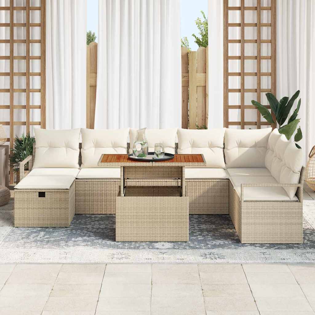 Tuin Sofa Set 9 pcs Beige poly rattan is nu te koop bij PeponiXL, paradijselijk wonen!