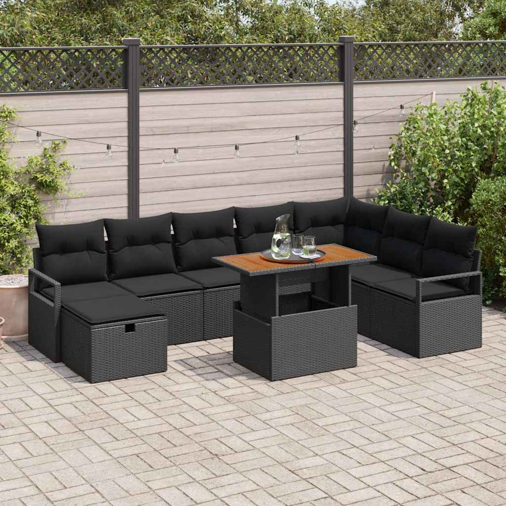 Tuin Sofa Set 9 pcs Zwart poly rattan is nu te koop bij PeponiXL, paradijselijk wonen!