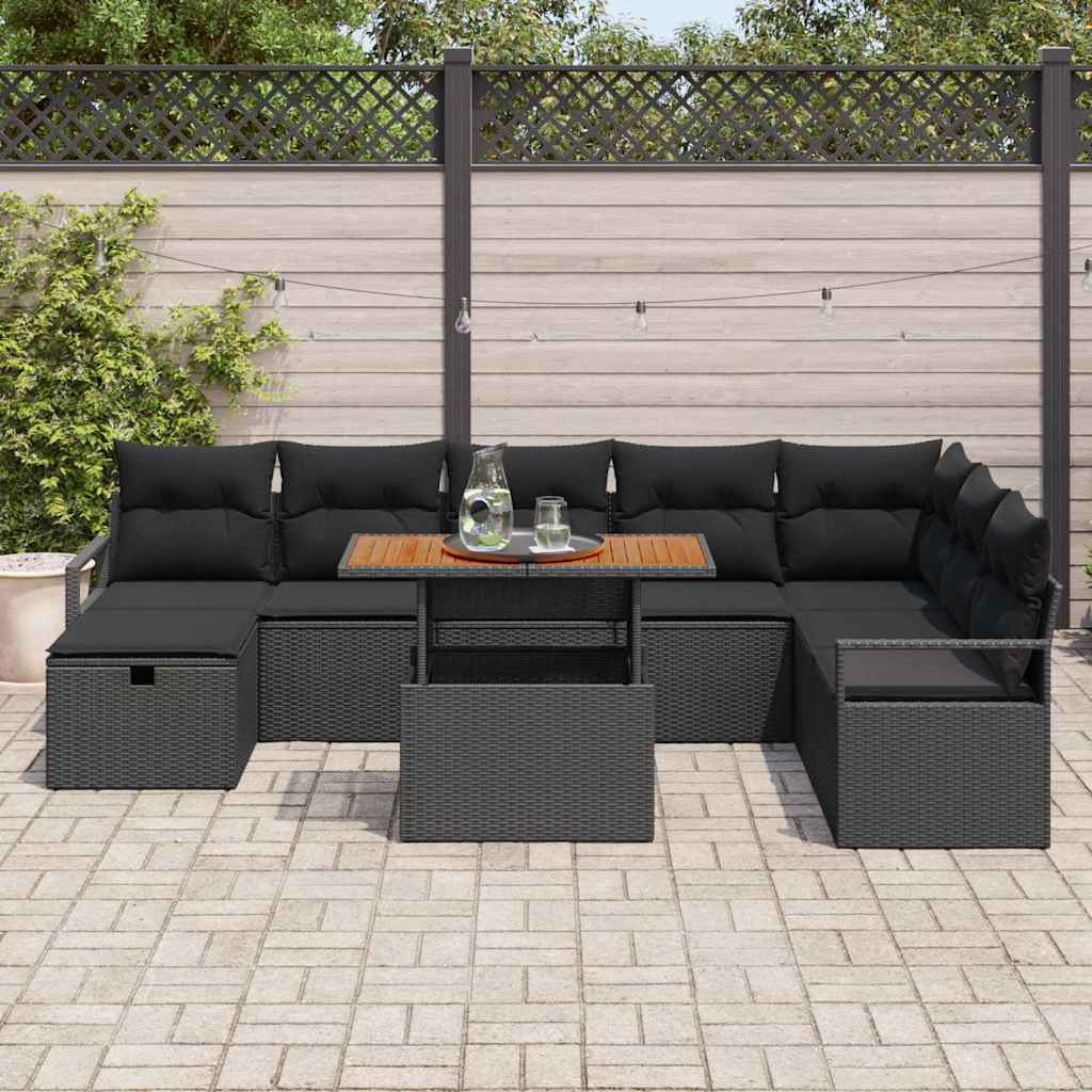 Tuin Sofa Set 9 pcs Zwart poly rattan is nu te koop bij PeponiXL, paradijselijk wonen!